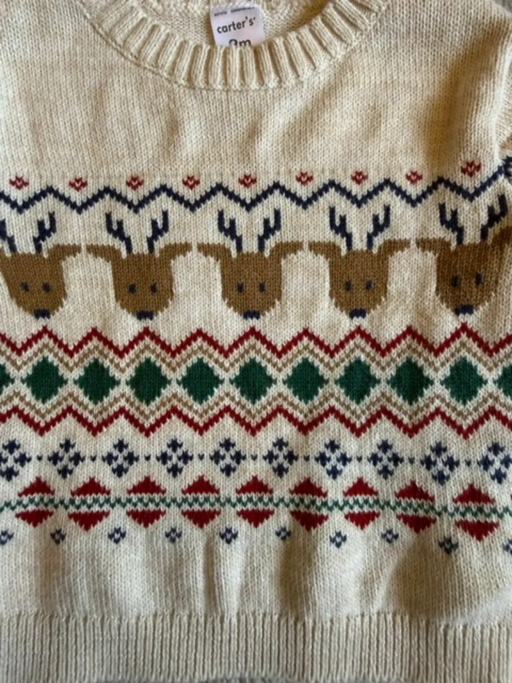 Carter’s LIKE NEW Fair Isle Reindeer Sweater & Pants Set Ivory Holiday 9M